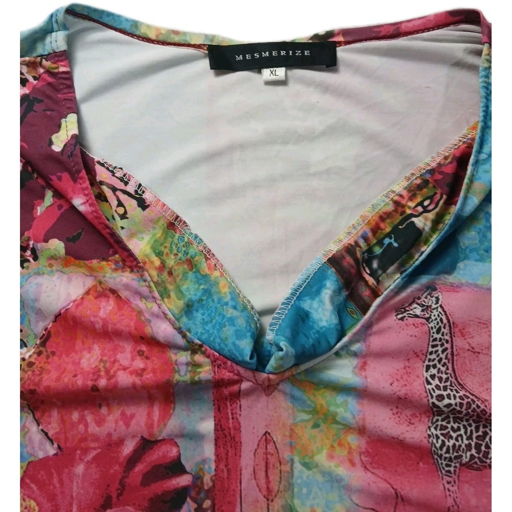 Mesmerize Boho Chic Womens Patchwork Floral Animal Print 3/4 Sleeve V-Neck Sz XL - Picture 4 of 8
